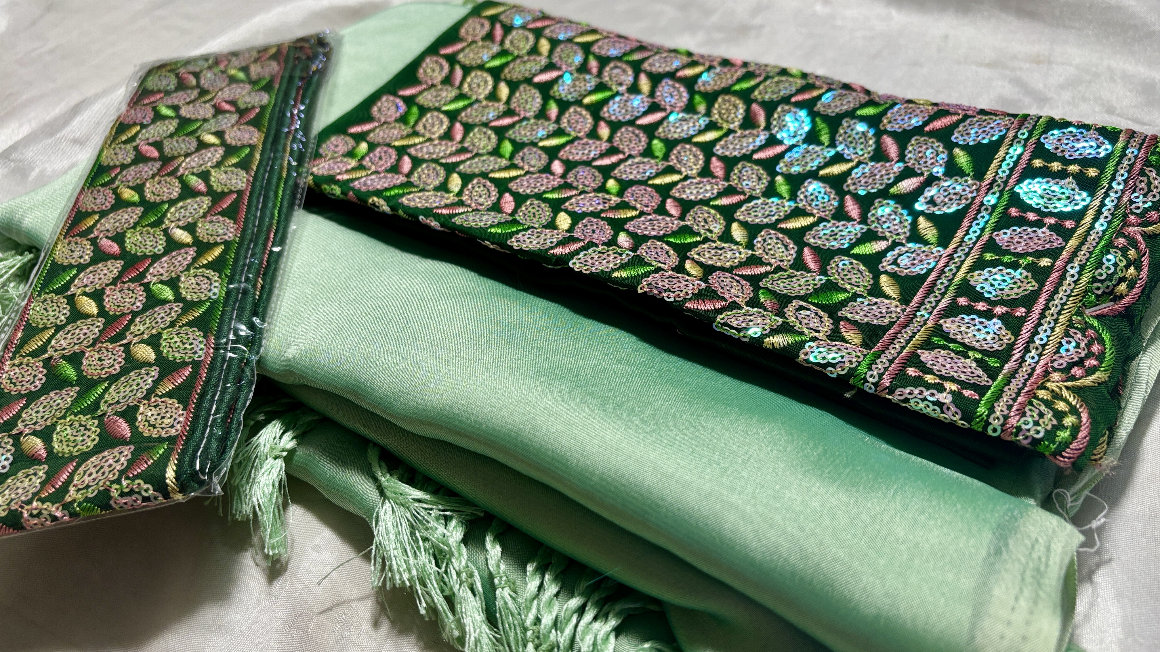 Ramulya Satin Designer Belt Saree - Green