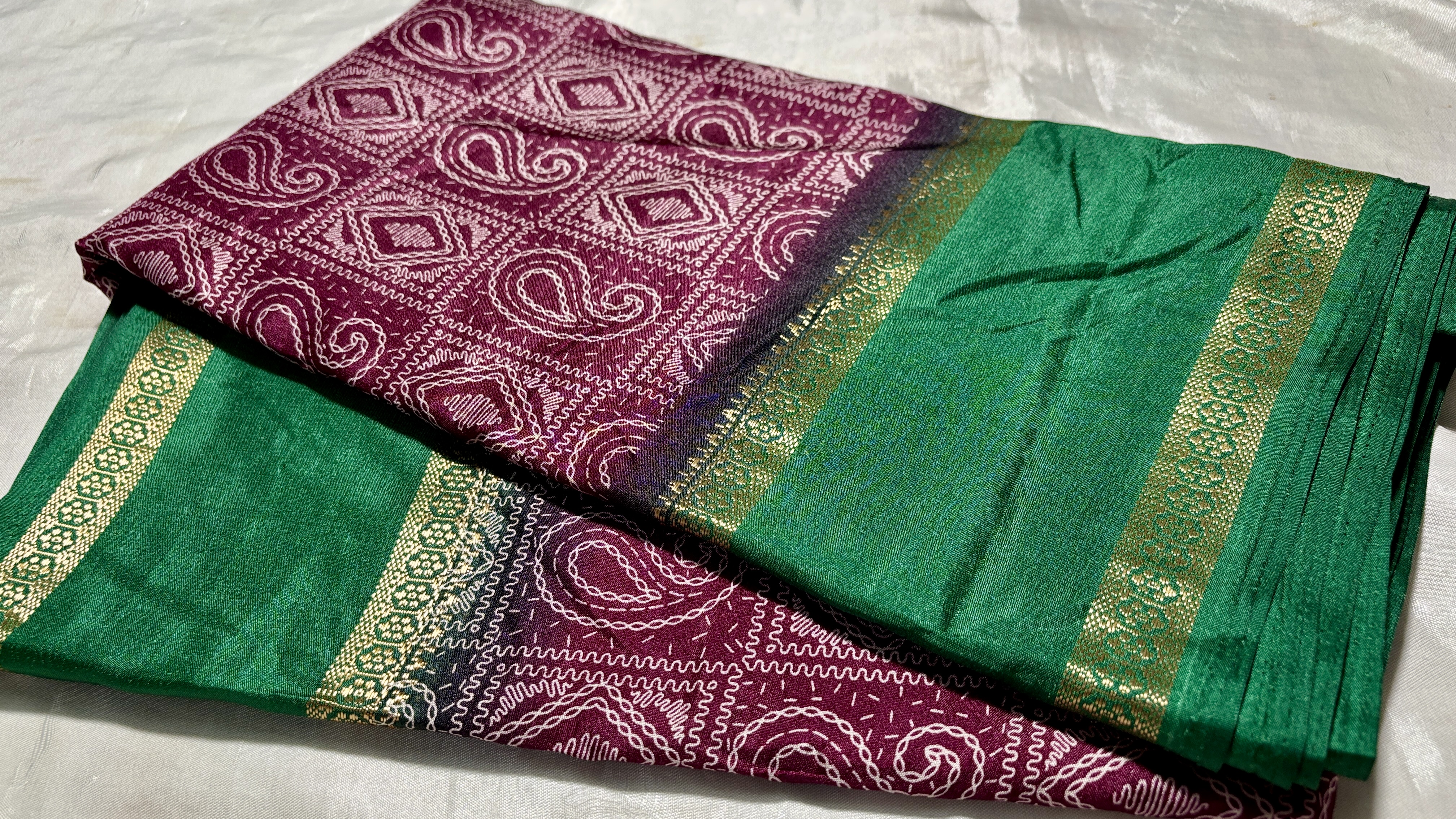 Mysore Digital Silk Saree - Green & Plum