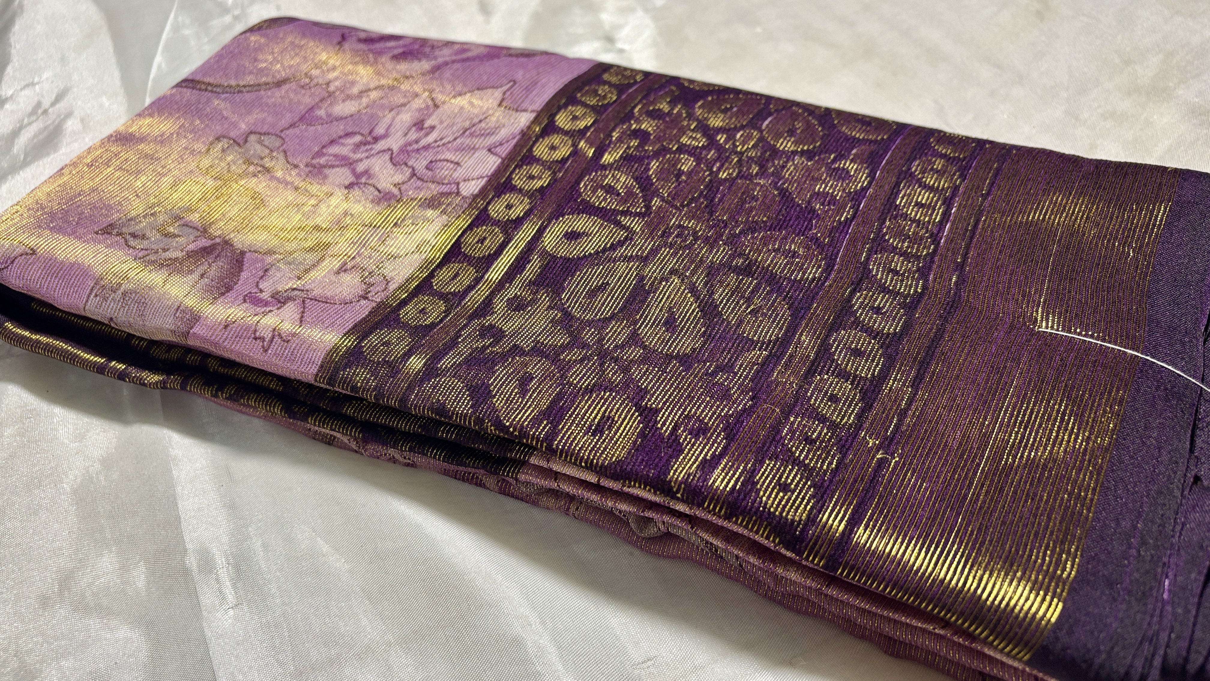 Chiffon Brasso Floral Digital Saree - Lavendar