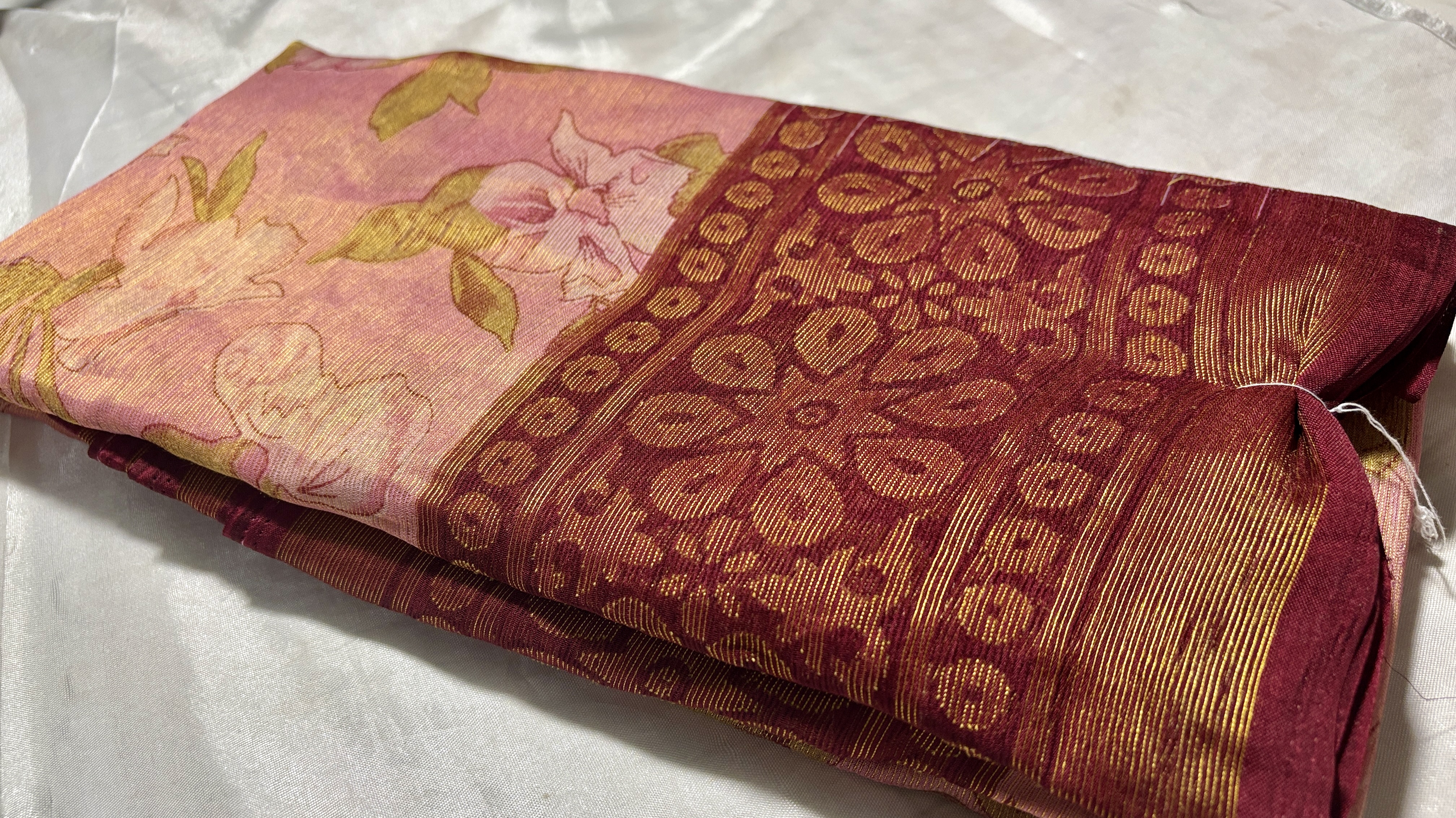 Chiffon Brasso Floral Digital Saree - Rose & Red