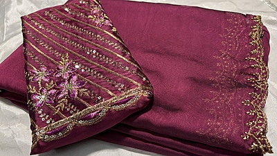 Roopvati Marble Designer Saree - Dark Plum