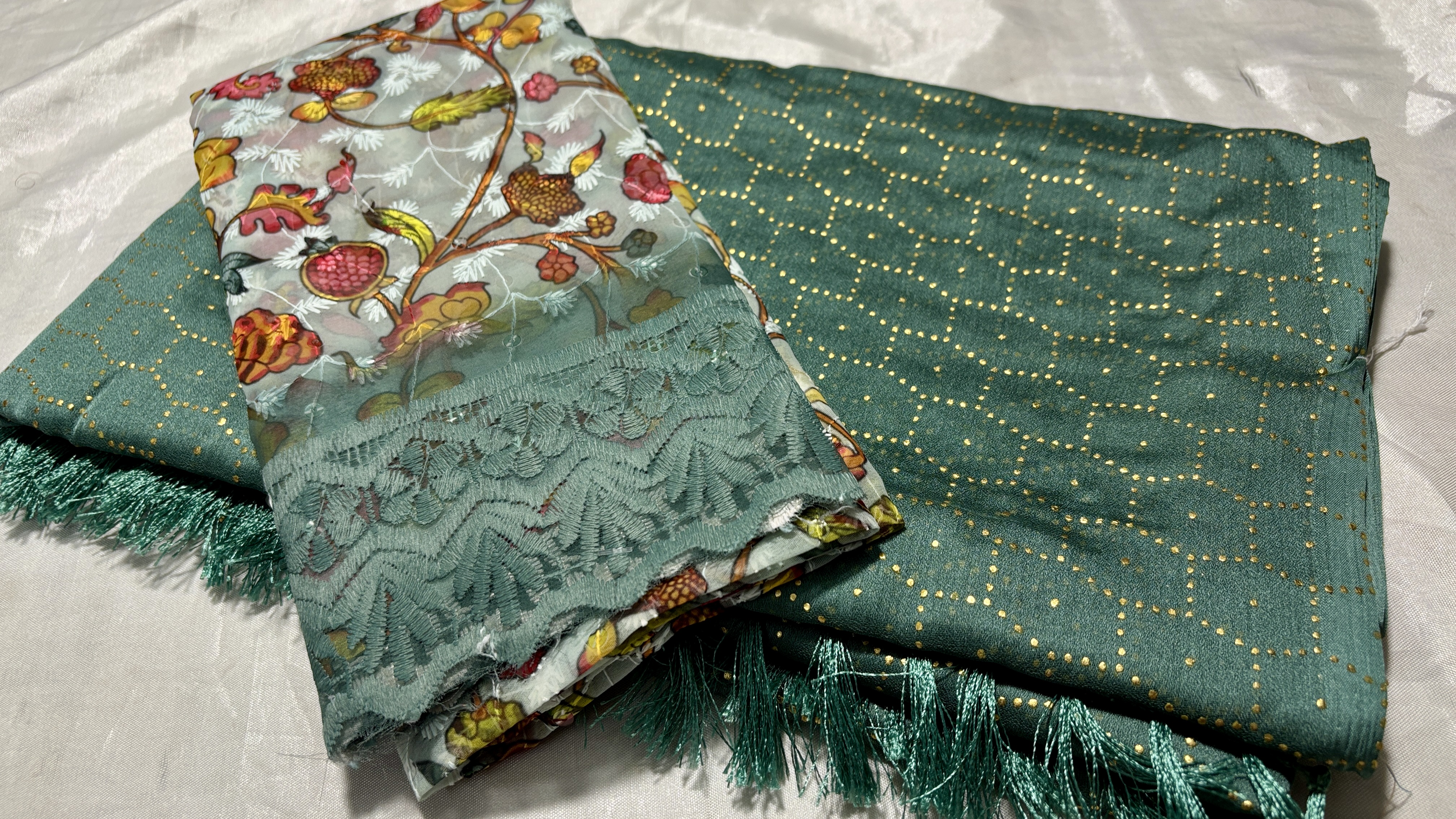 Vande Dew Drop Fancy Saree - Pine Green