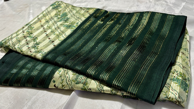 Kalavati Gold Leaf Line Saree - Green