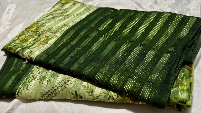 Kalavati Gold Floral Line Saree - Green