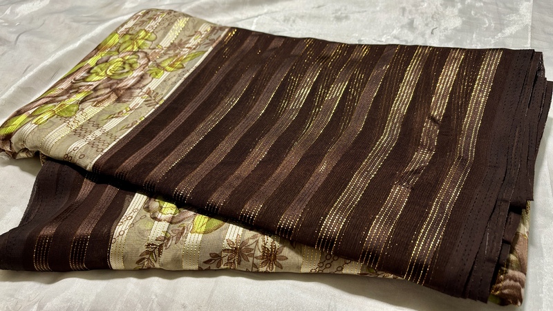 Kalavati Gold Floral Line Saree - Dark Brown