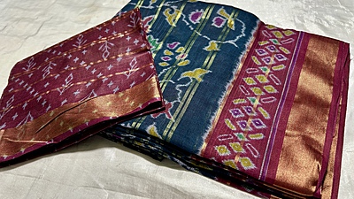 Summer Muslin Cotton Saree - Blueish Green & Maroon