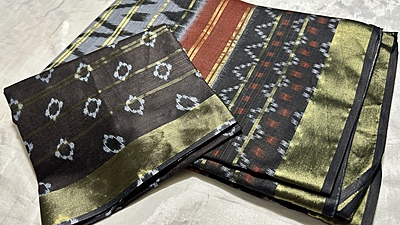 Summer Muslin Cotton Saree - Gray & Black