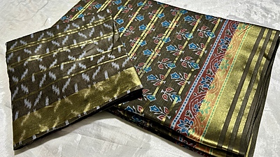 Summer Muslin Cotton Saree - Moss Green