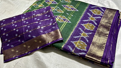 Summer Muslin Cotton Saree - Green & Purple