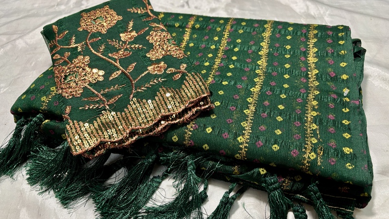 Summer Queen Popcorn Saree - Green