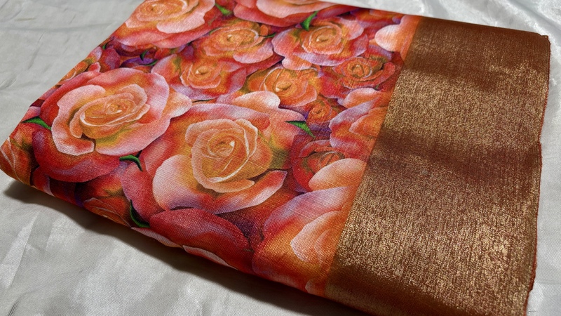 Love Rose Digital Silk Saree - Orange