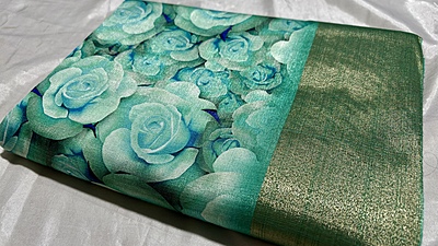 Love Rose Digital Silk Saree - Green