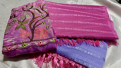 Hirni Popcorn Dual Designer Saree - Pink & Lavendar
