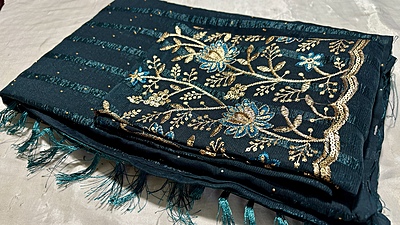Star Blink Popcorn Designer Saree - Dark Sea Blue
