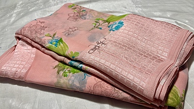 Kavya Soft Floral Chiffon Saree - Saffron