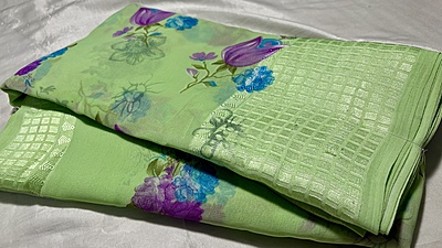 Kavya Soft Floral Chiffon Saree - Light Green