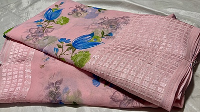 Kavya Soft Floral Chiffon Saree - Baby Pink
