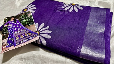 Ashiwad Linen Floral Saree - Lavendar