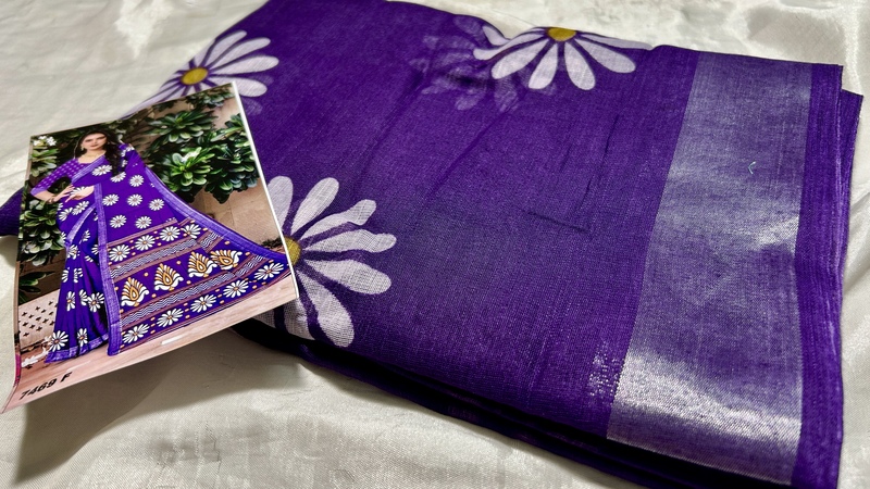 Ashiwad Linen Floral Saree - Lavendar