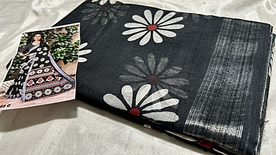 Ashiwad Linen Floral Saree - Black