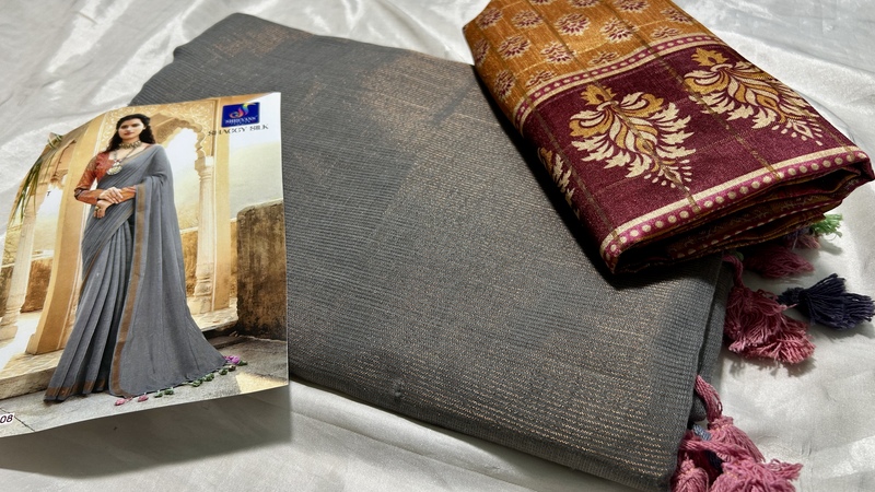 Shaggy Premium Tissue Silk Saree - Gray