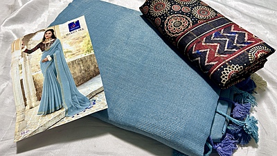 Shaggy Premium Tissue Silk Saree - Soft Blue
