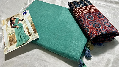 Shaggy Premium Tissue Silk Saree - Bluesih Green