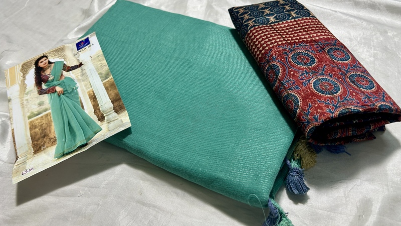 Shaggy Premium Tissue Silk Saree - Bluesih Green