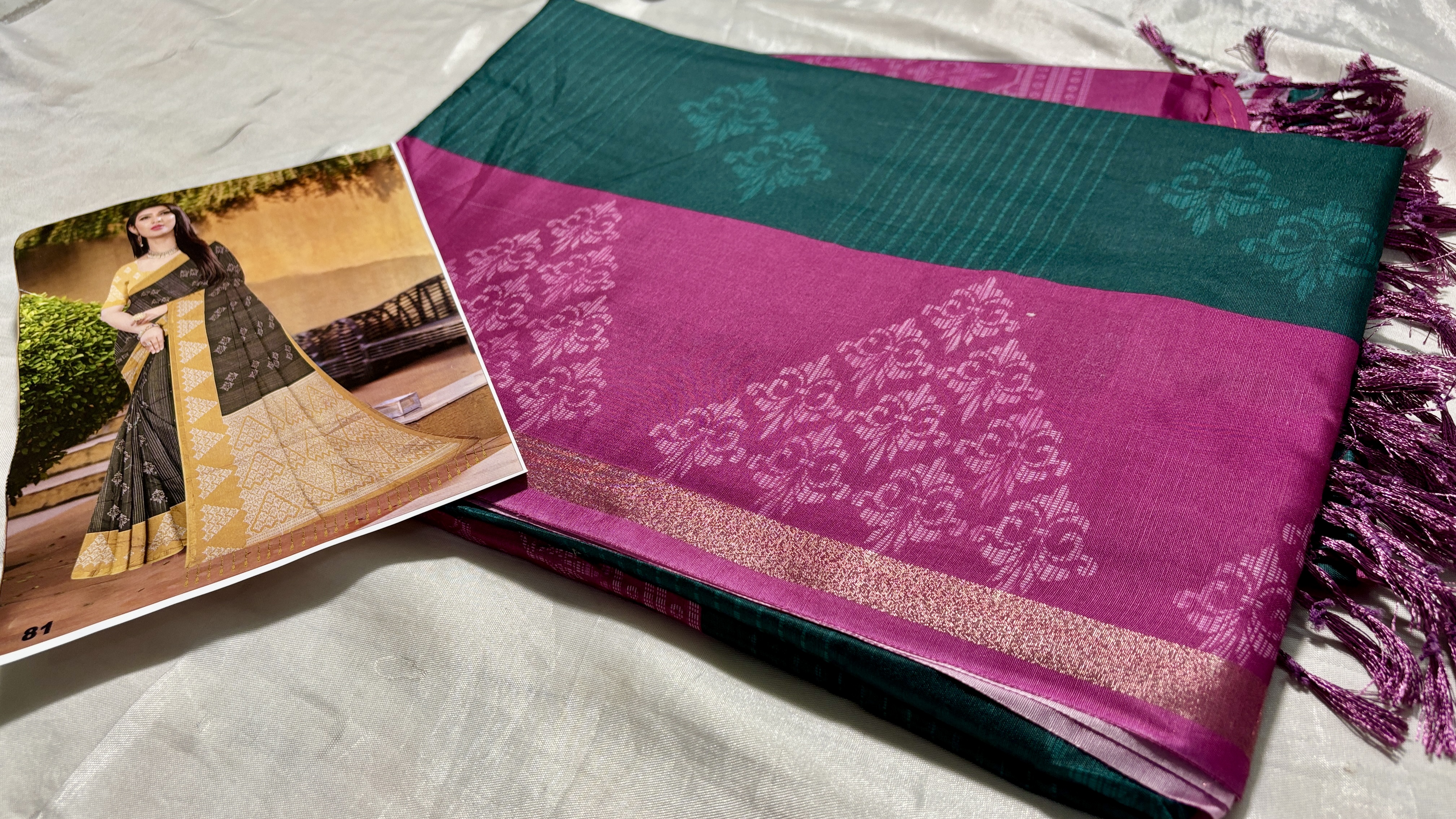 Mastani Zalar Silk Saree - Pine Green & Pink
