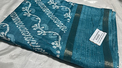 Dola Sequence White Swirls Saree - Sea Blue