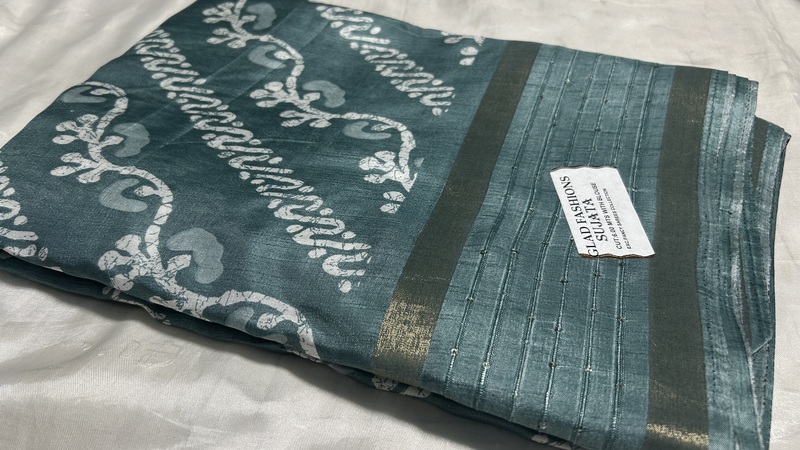 Dola Sequence White Swirls Saree - Gray