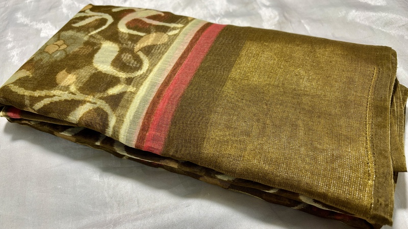 Crsytal Patta Floral Saree - Moss Green