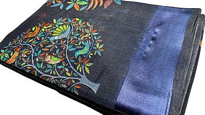 Linen Satin Tree Saree - Black
